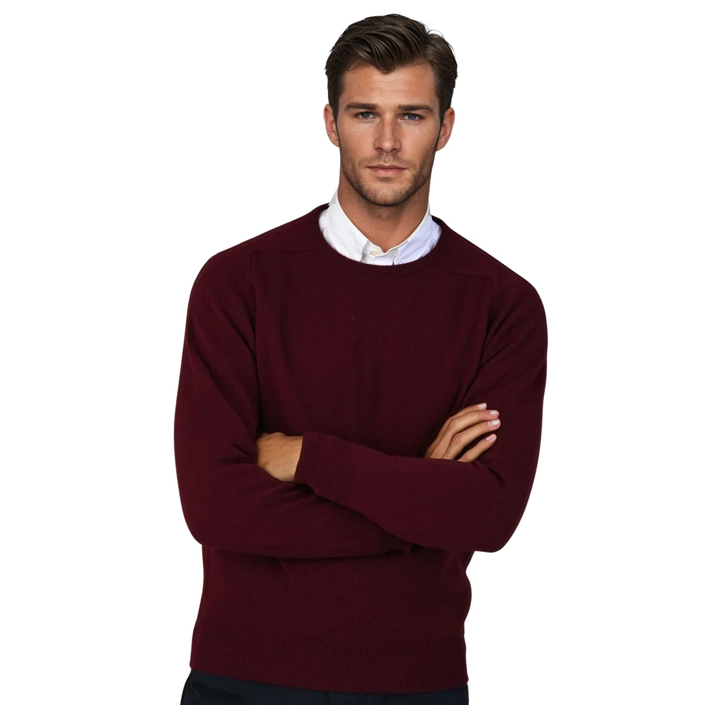 Men's Geelong LambswoolCrew Neck Sweater With Saddle Shoulder | Bordeaux