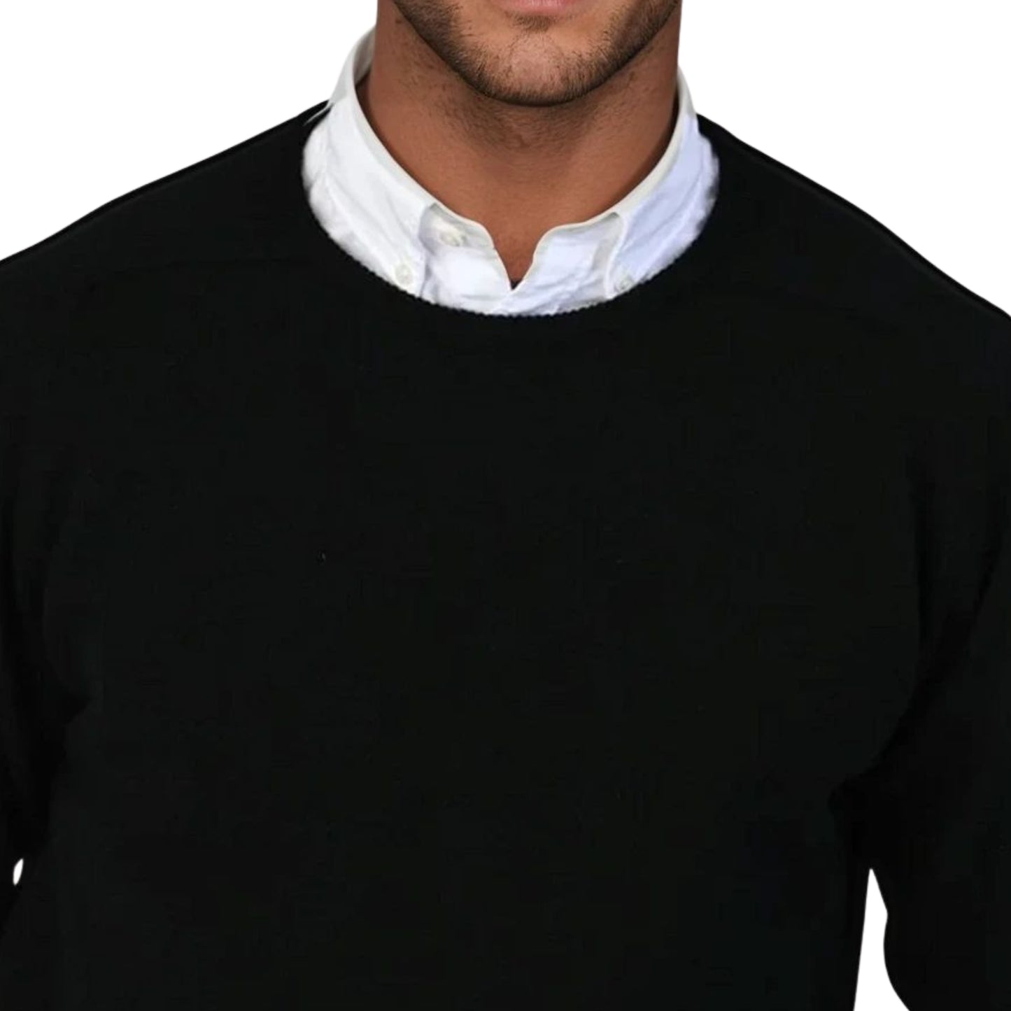 Men's Geelong LambswoolCrew Neck Sweater With Saddle Shoulder | Black