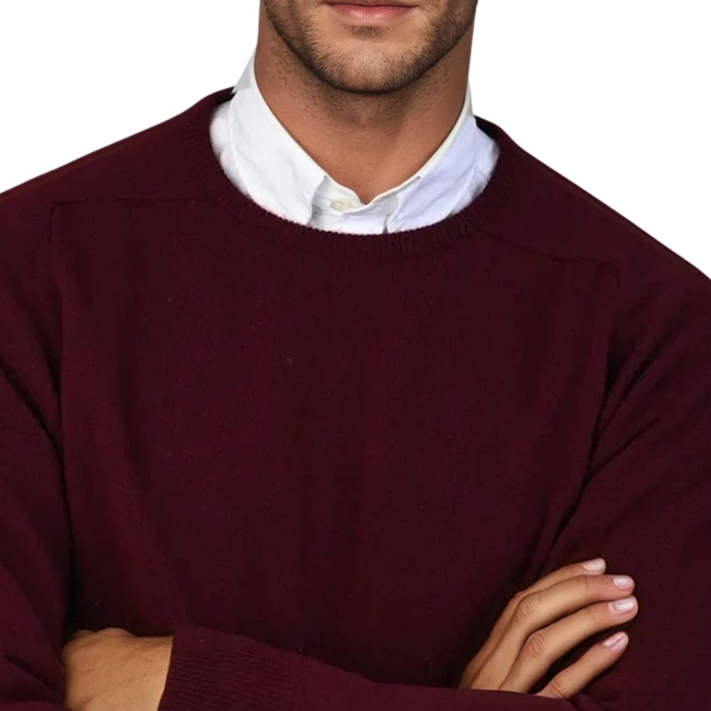 Men's Geelong LambswoolCrew Neck Sweater With Saddle Shoulder | Bordeaux