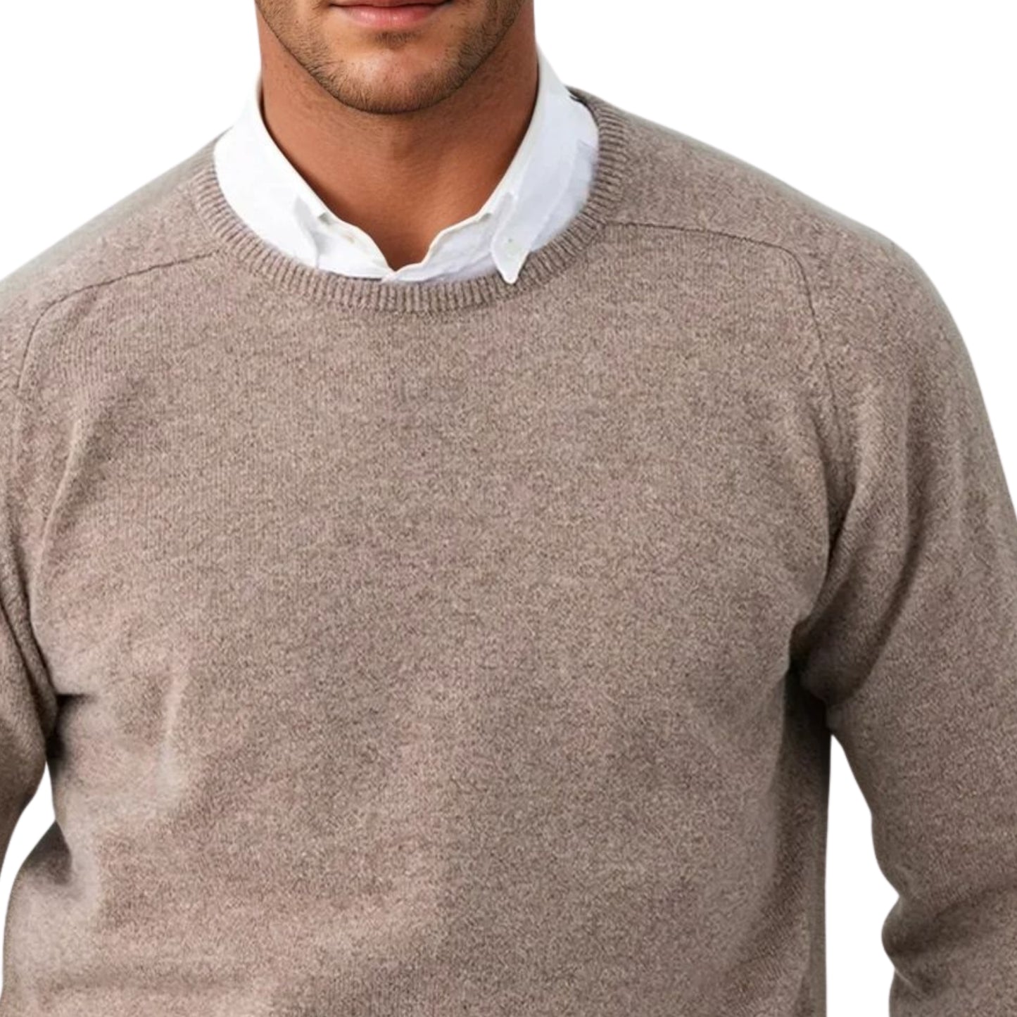 Men's Geelong LambswoolCrew Neck Sweater With Saddle Shoulder | Colt Beige