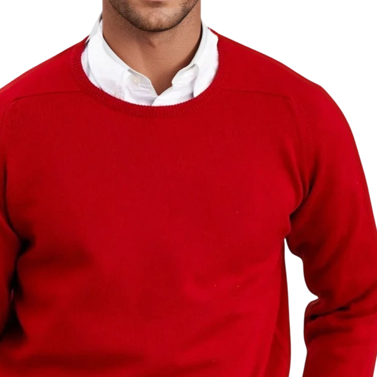 Men's Geelong LambswoolCrew Neck Sweater With Saddle Shoulder | Dubonnet Red