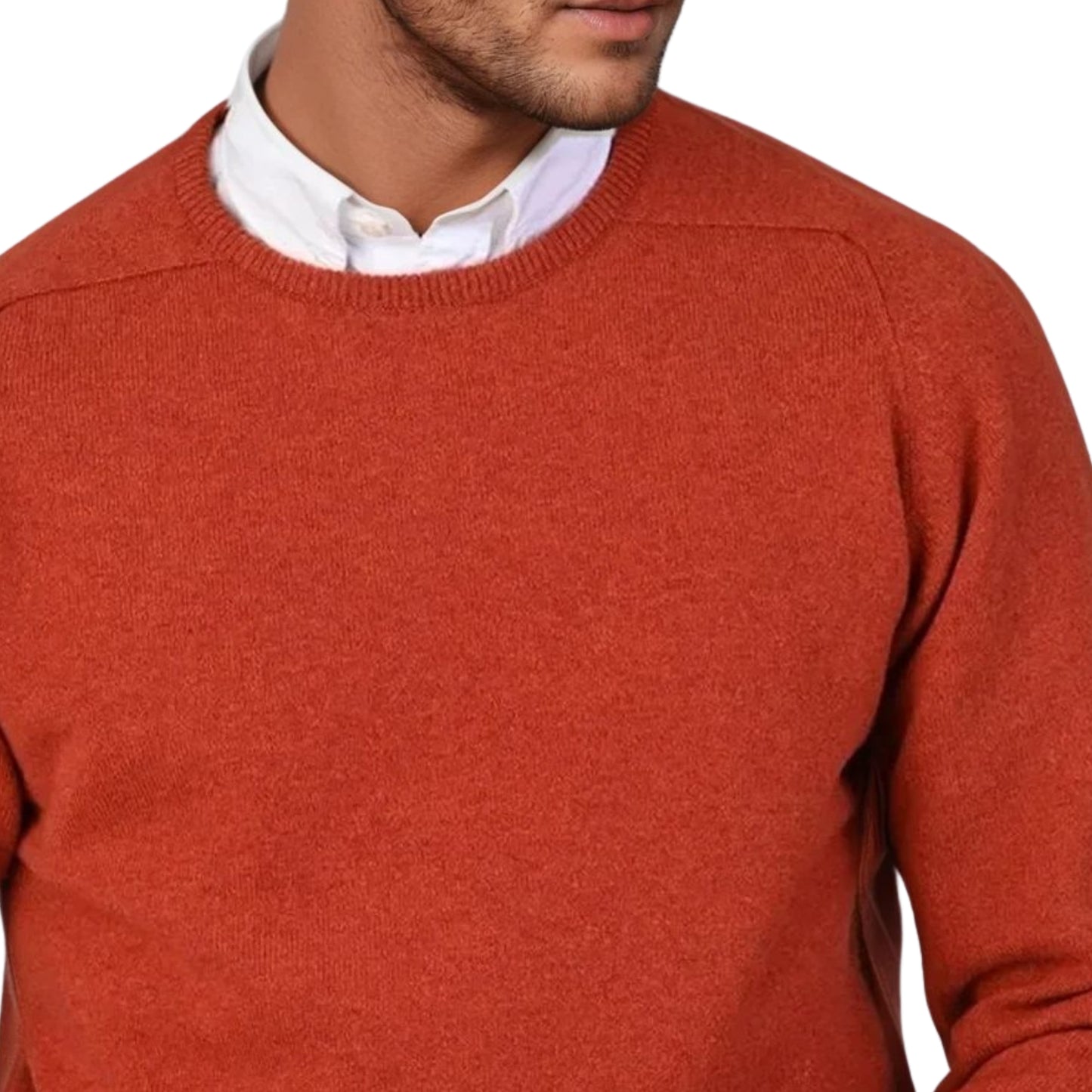 Men's Geelong LambswoolCrew Neck Sweater With Saddle Shoulder | Ember Orange
