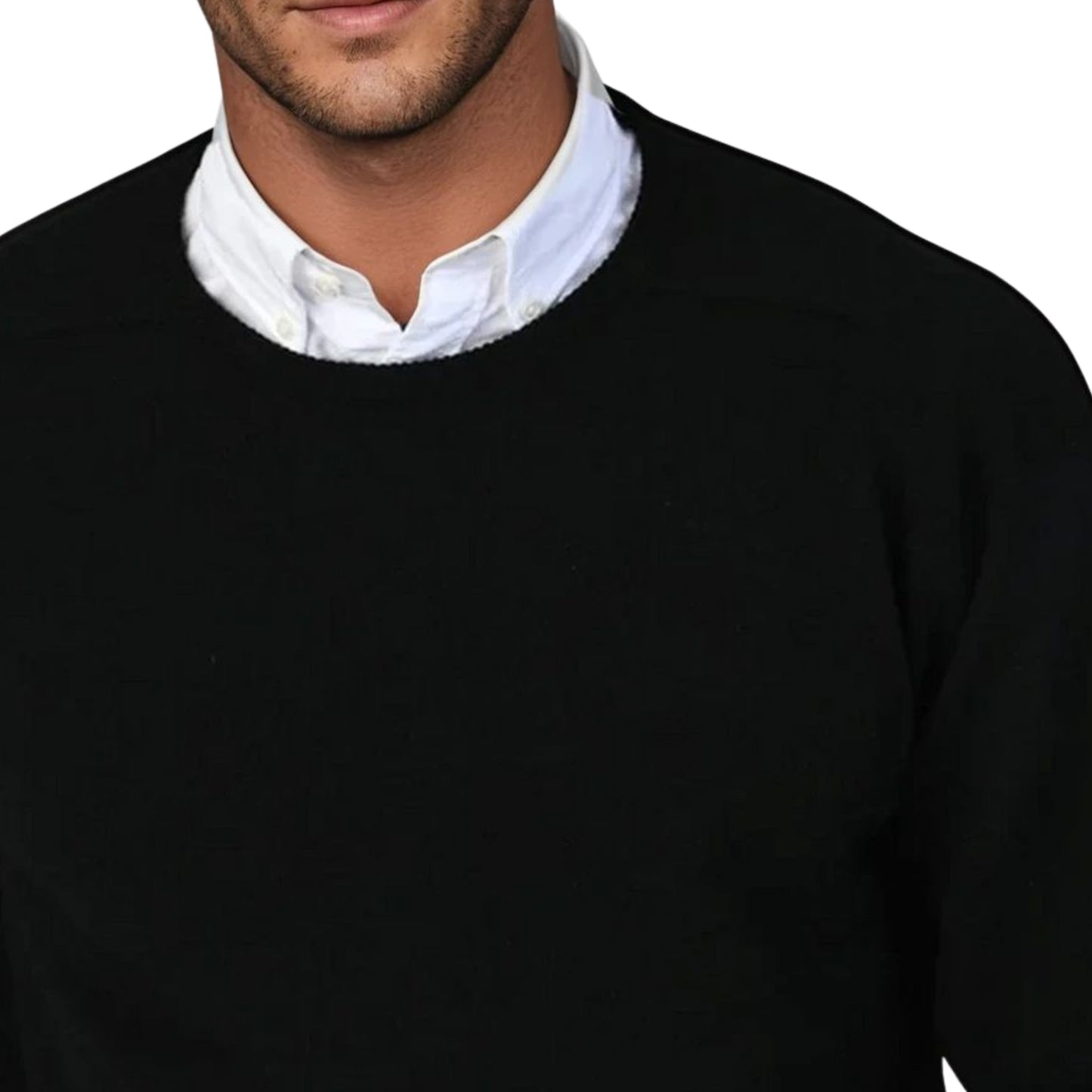 Men's Geelong LambswoolCrew Neck Sweater With Saddle Shoulder | Navy Blue