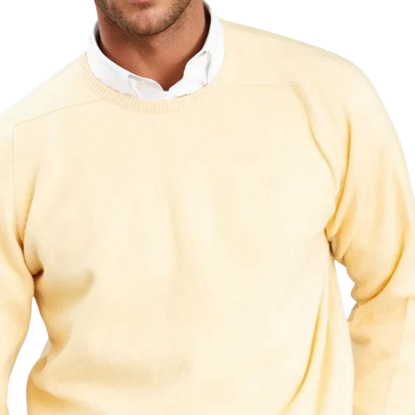 Men's Geelong LambswoolCrew Neck Sweater With Saddle Shoulder | Solar Yellow