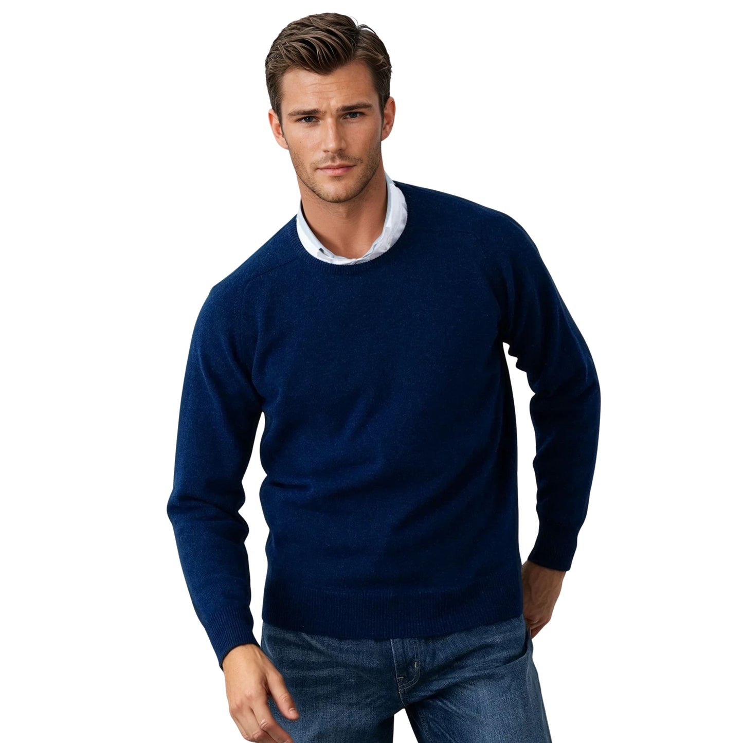 Men's Geelong LambswoolCrew Neck Sweater With Saddle Shoulder | Regatta Blue