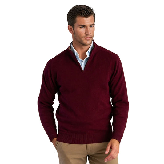 Men's Lambswool Quarter-Zip Sweater | Bordeaux