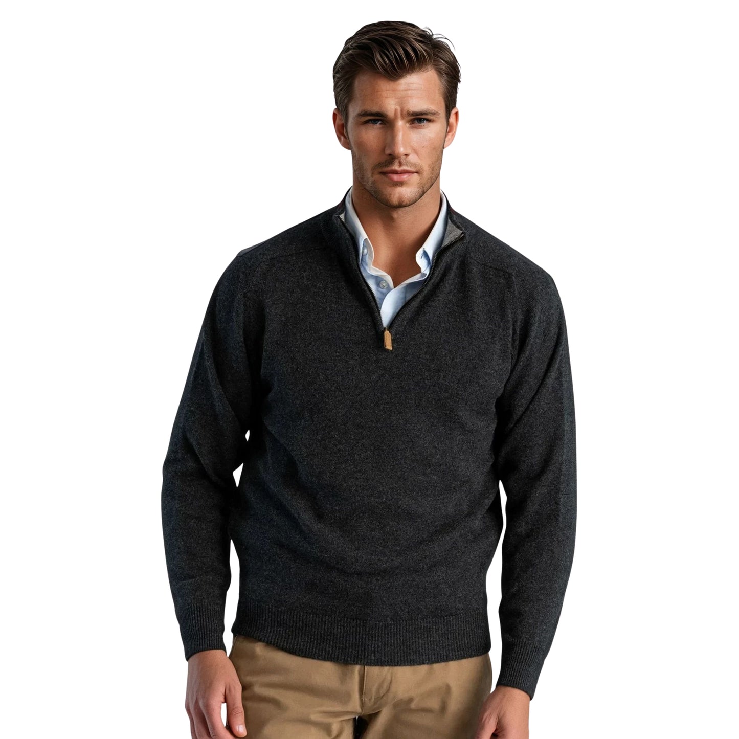 Men's Lambswool Quarter-Zip Sweater | Charcoal Grey