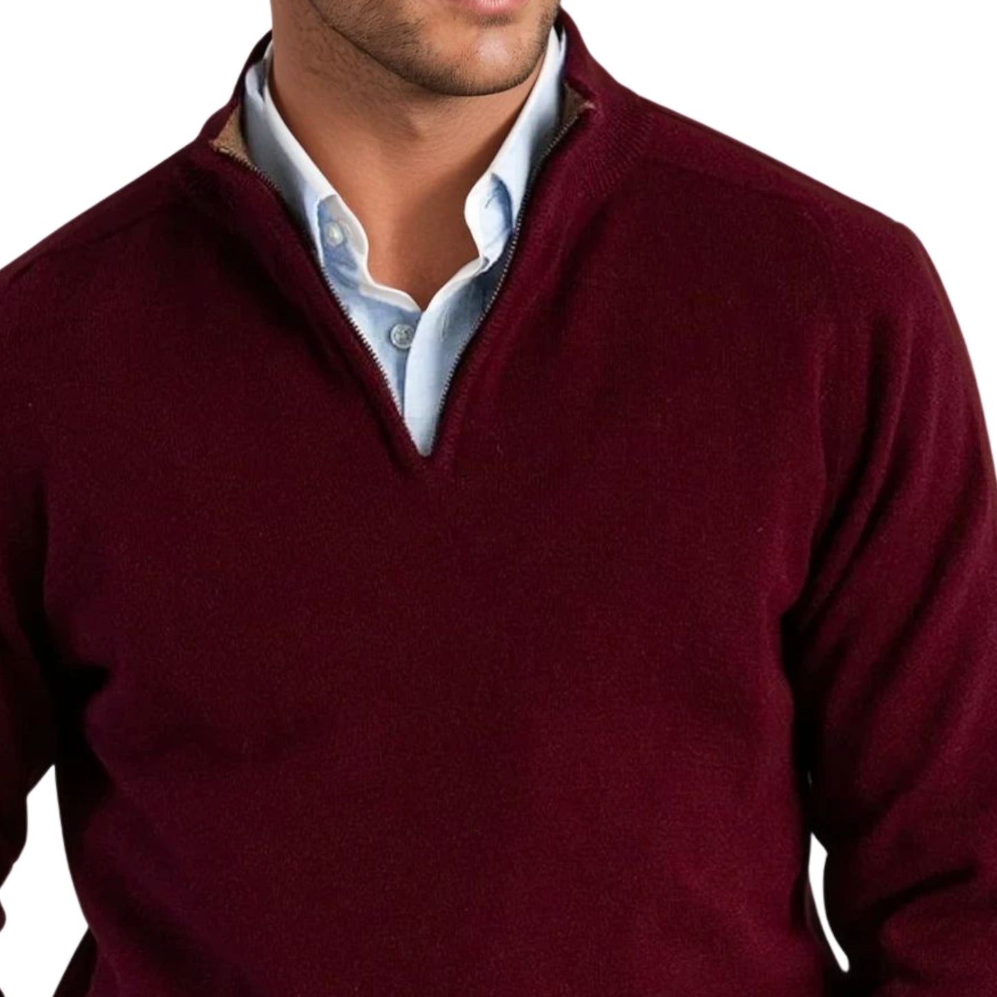 Men's Lambswool Quarter-Zip Sweater | Bordeaux