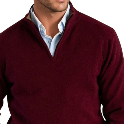 Men's Lambswool Quarter-Zip Sweater | Bordeaux