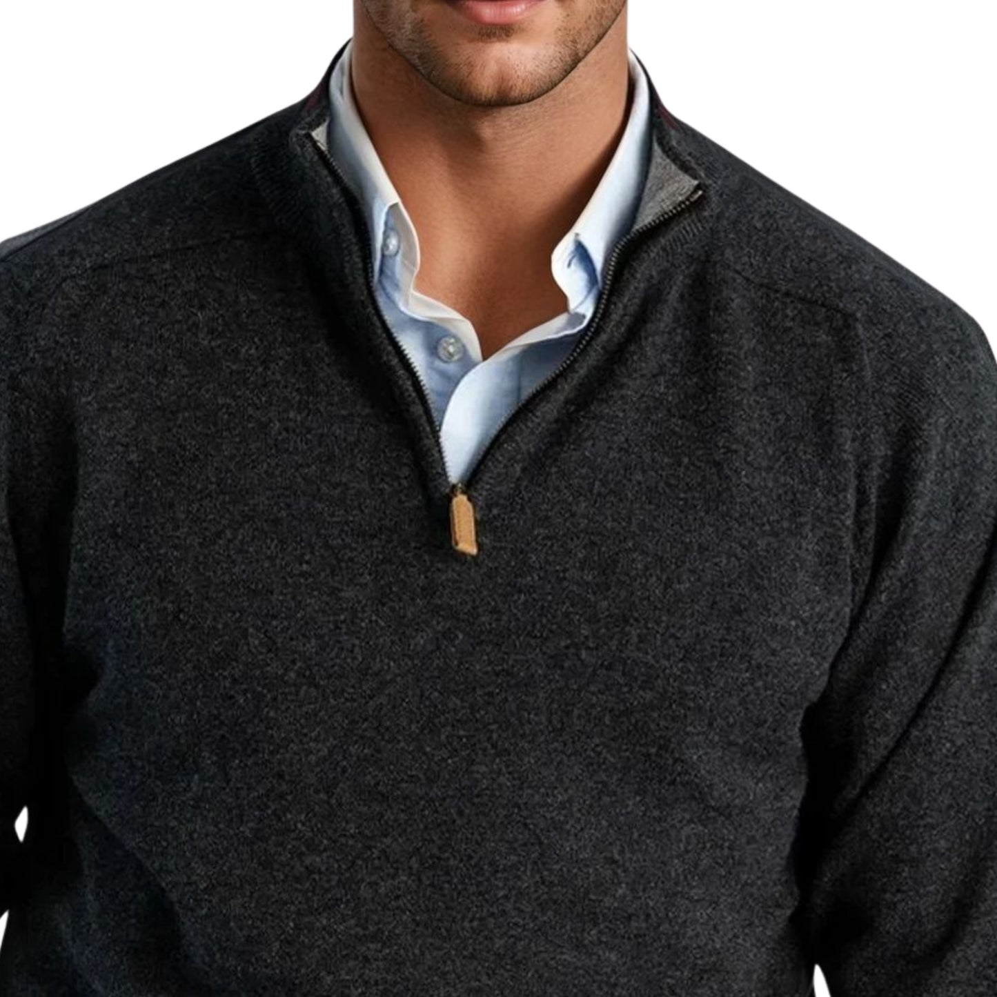 Men's Lambswool Quarter-Zip Sweater | Charcoal Grey