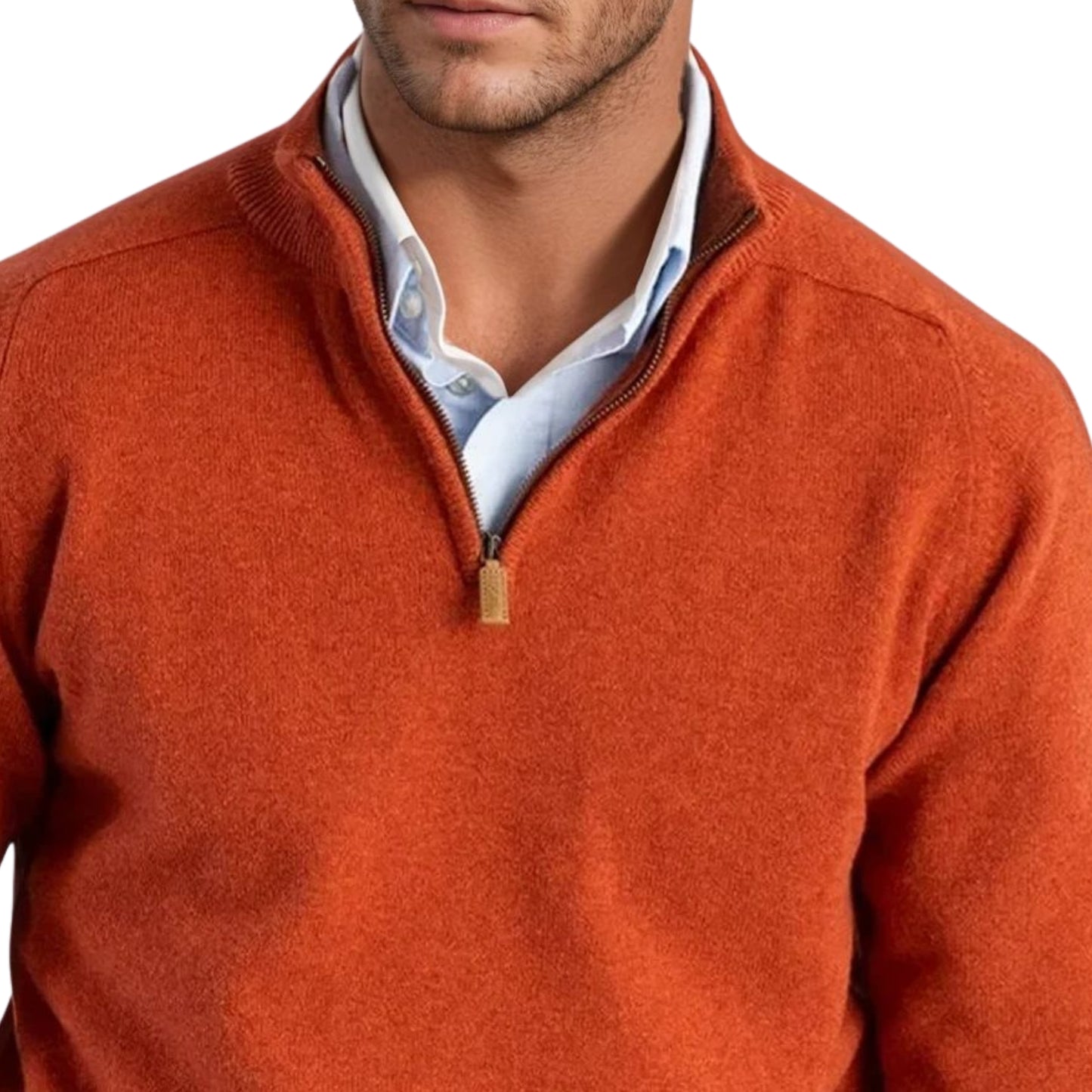 Men's Lambswool Quarter-Zip Sweater | Ember Orange