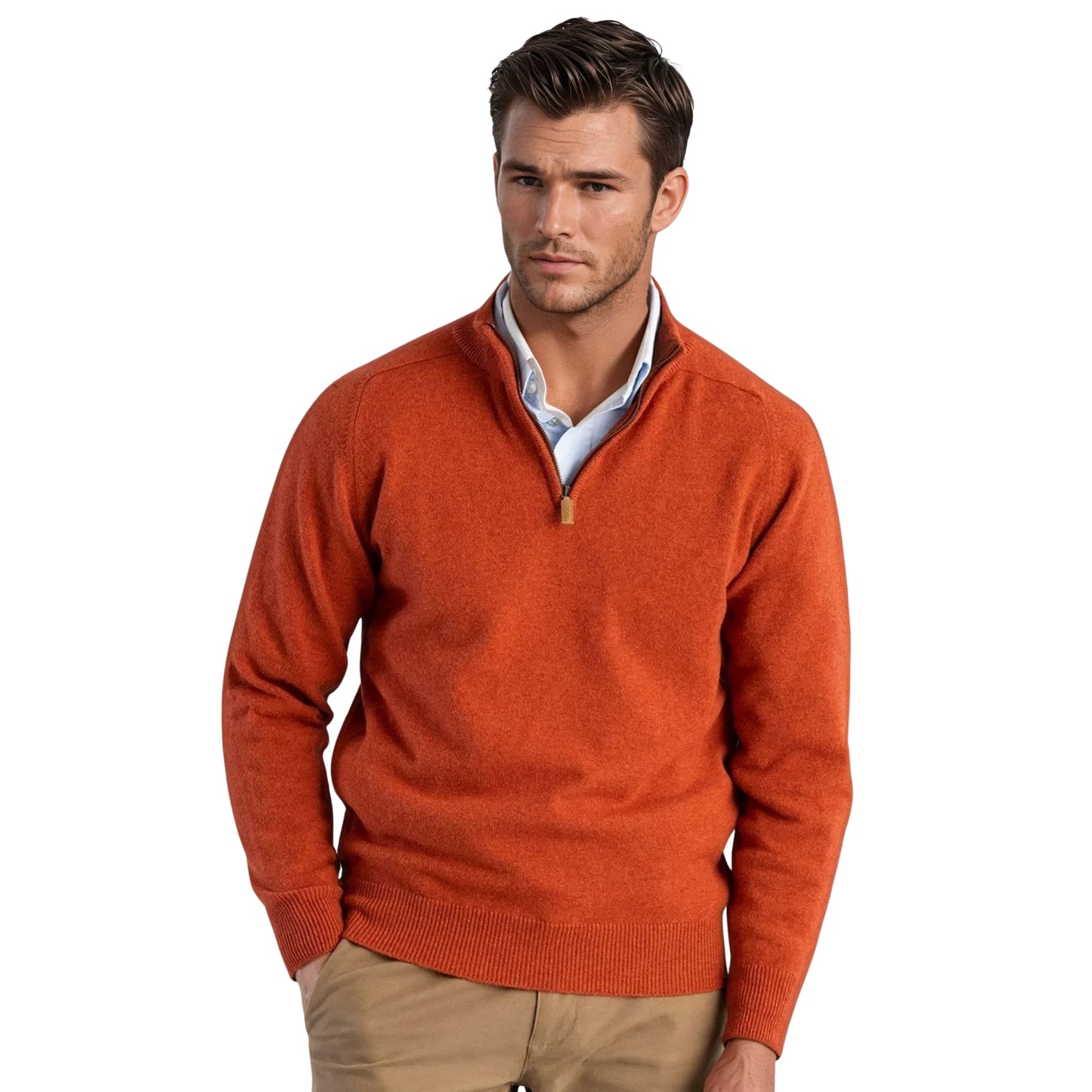 Men's Lambswool Quarter-Zip Sweater | Ember Orange
