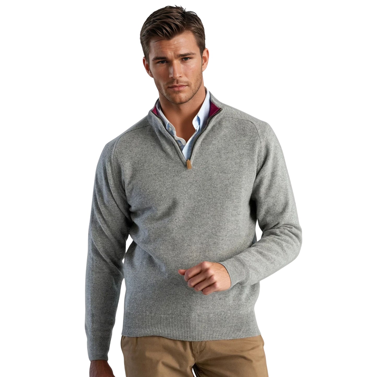 Men's Lambswool Quarter-Zip Sweater | Flannel Grey