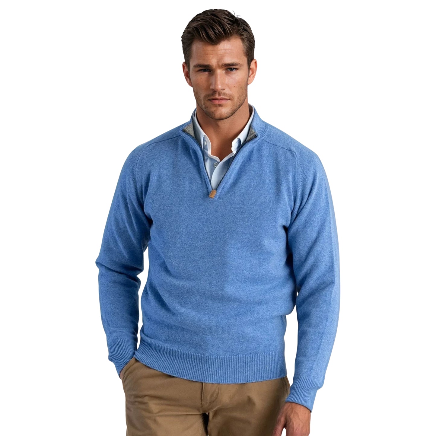 Men's Lambswool Quarter-Zip Sweater | Surf Blue