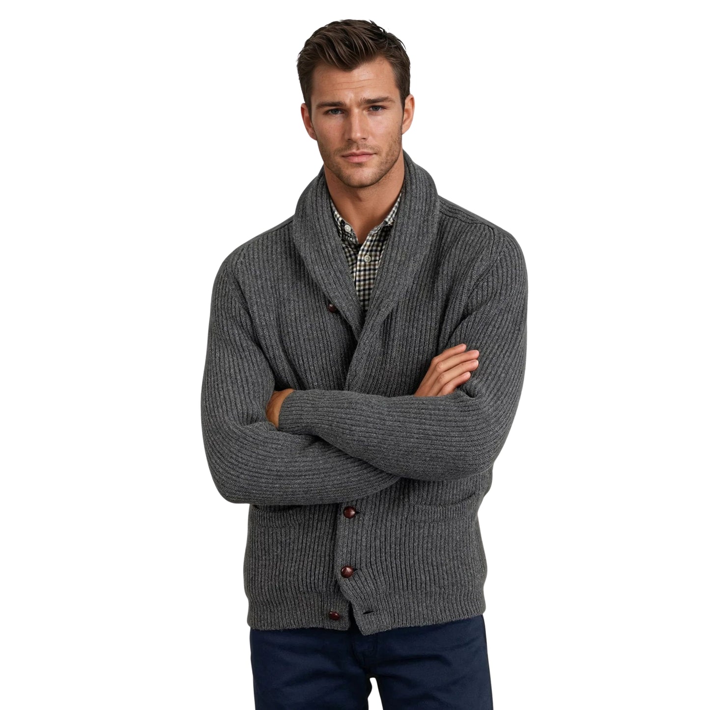 Men's Lambswool Shawl Collar Cardigan | Cliff Grey