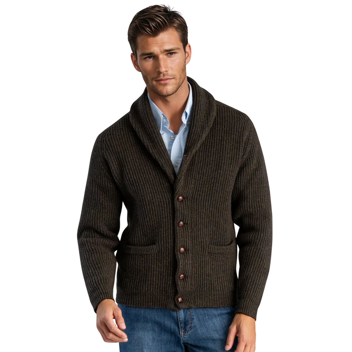 Men's Lambswool Shawl Collar Cardigan | Cocoa Brown