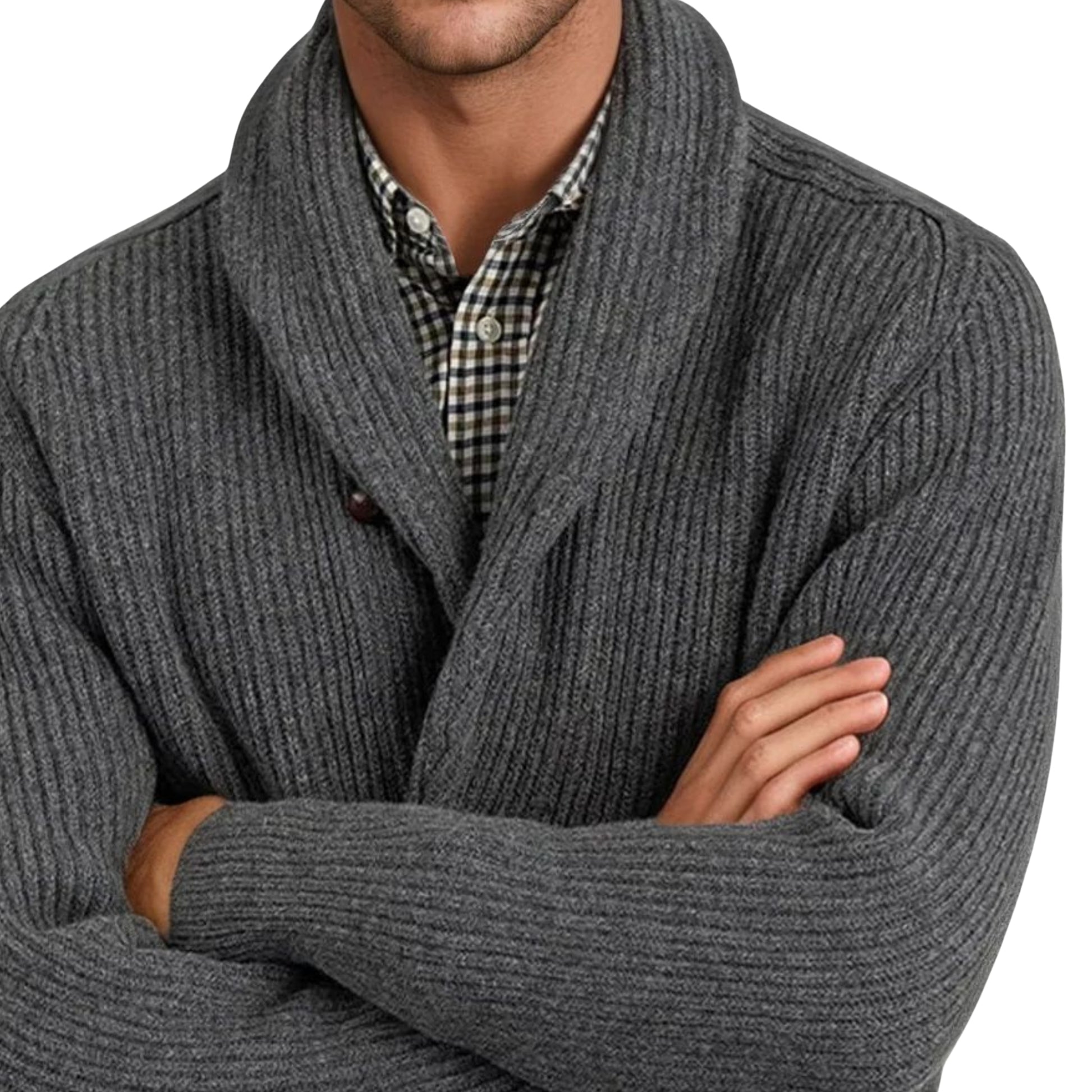 Men's Lambswool Shawl Collar Cardigan | Cliff Grey