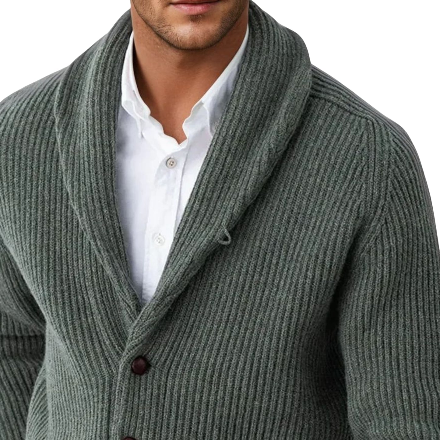 Men's Lambswool Shawl Collar Cardigan | Landscape Green