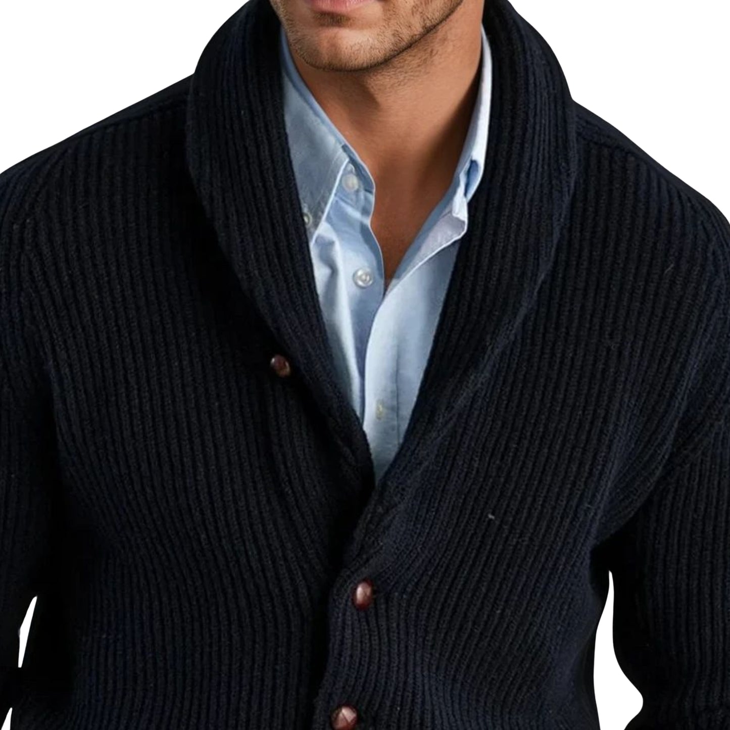Men's Lambswool Shawl Collar Cardigan | Navy Blue