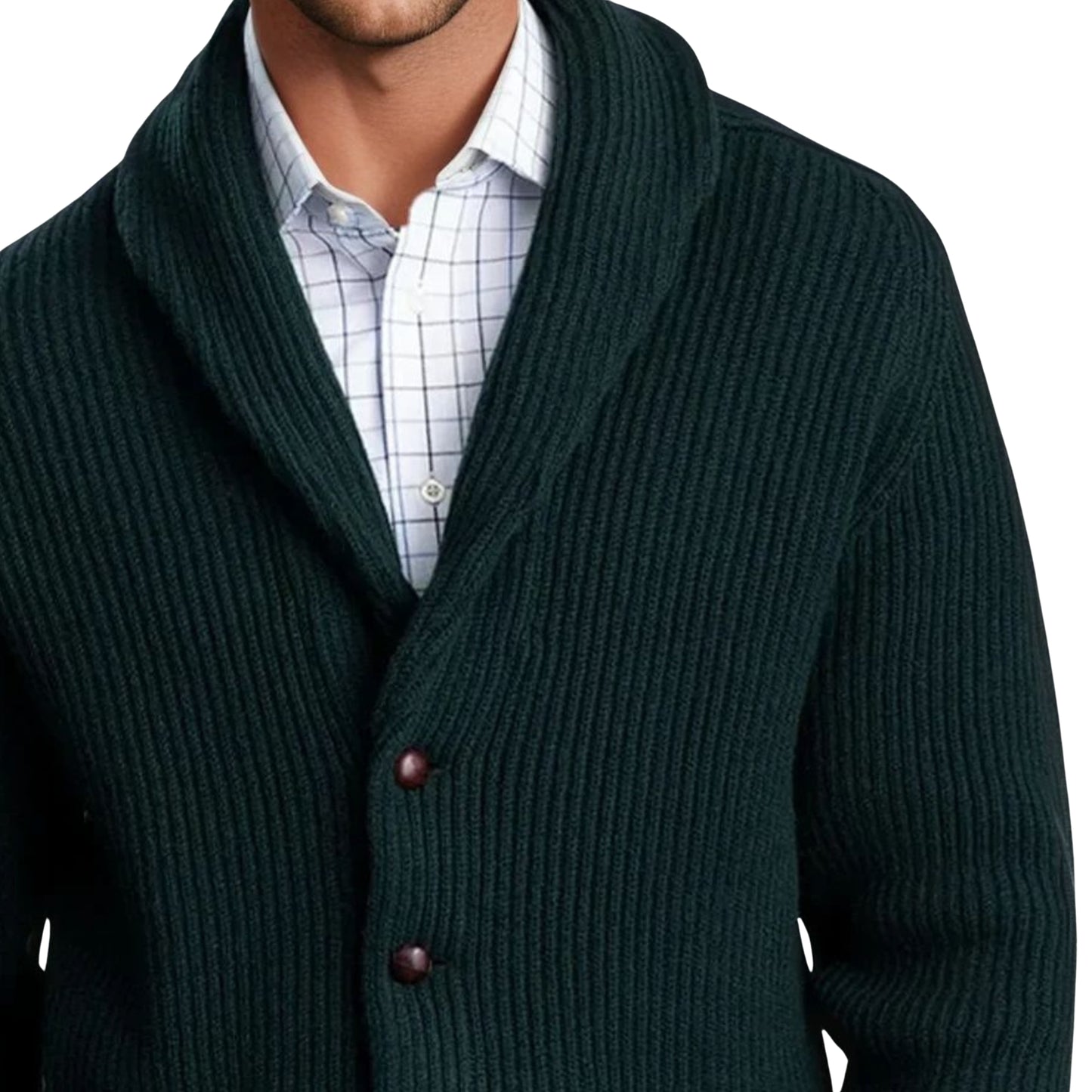 Men's Lambswool Shawl Collar Cardigan | Tartan Green