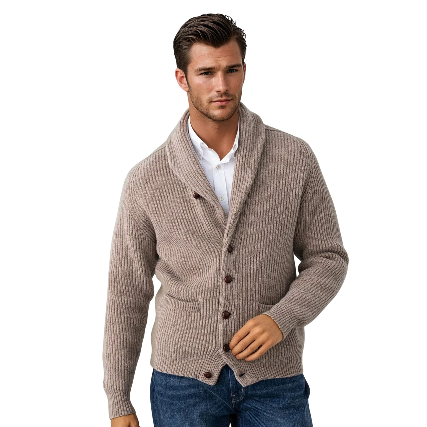 Men's Lambswool Shawl Collar Cardigan | Colt Beige