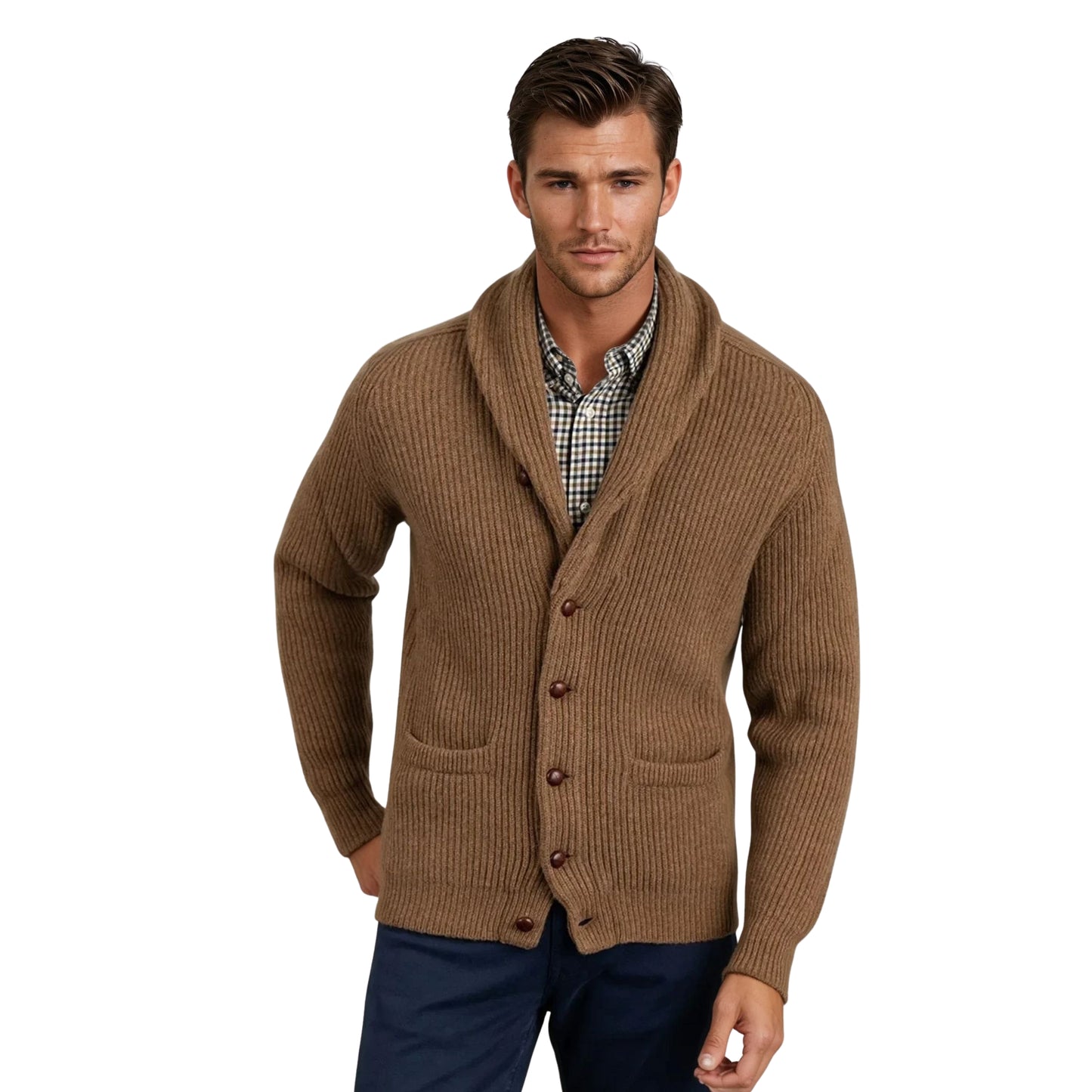 Men's Lambswool Shawl Collar Cardigan | Driftwood Beige