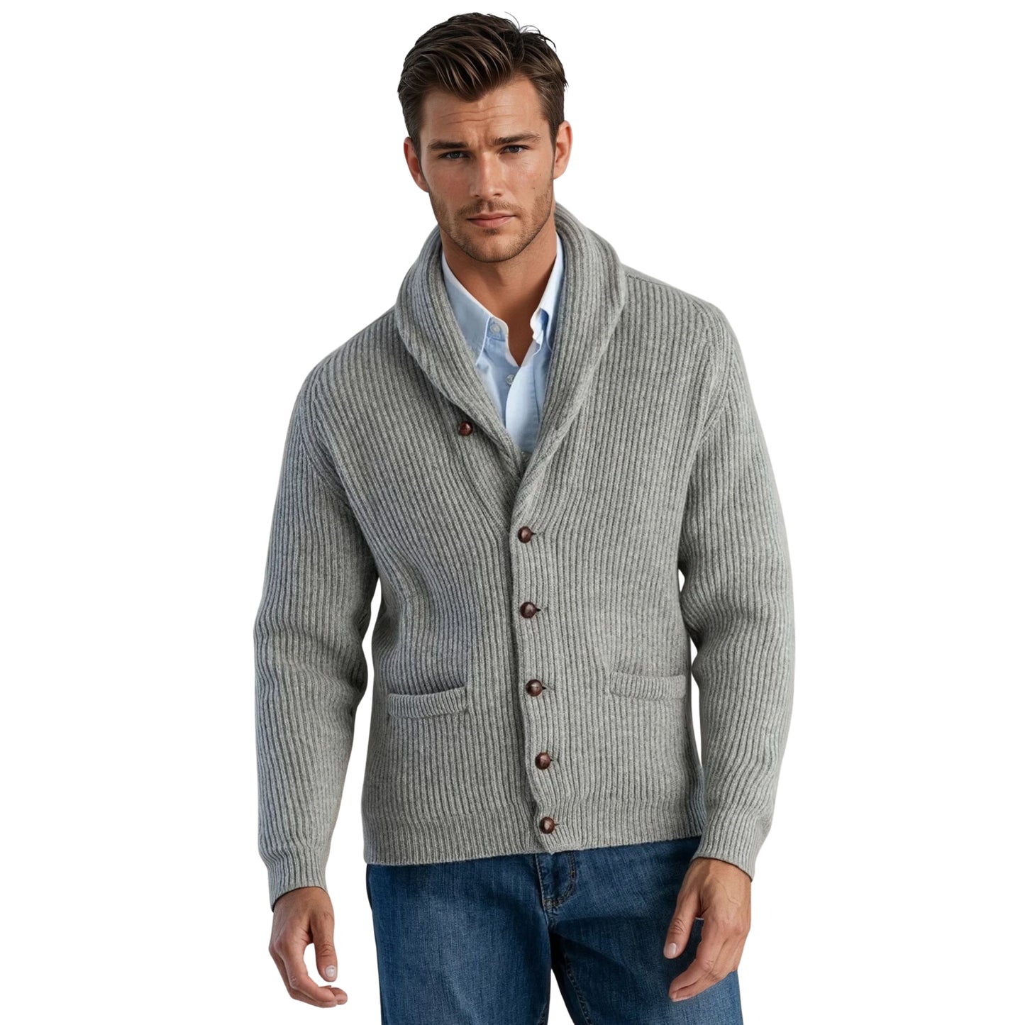 Men's Lambswool Shawl Collar Cardigan | Flannel Grey