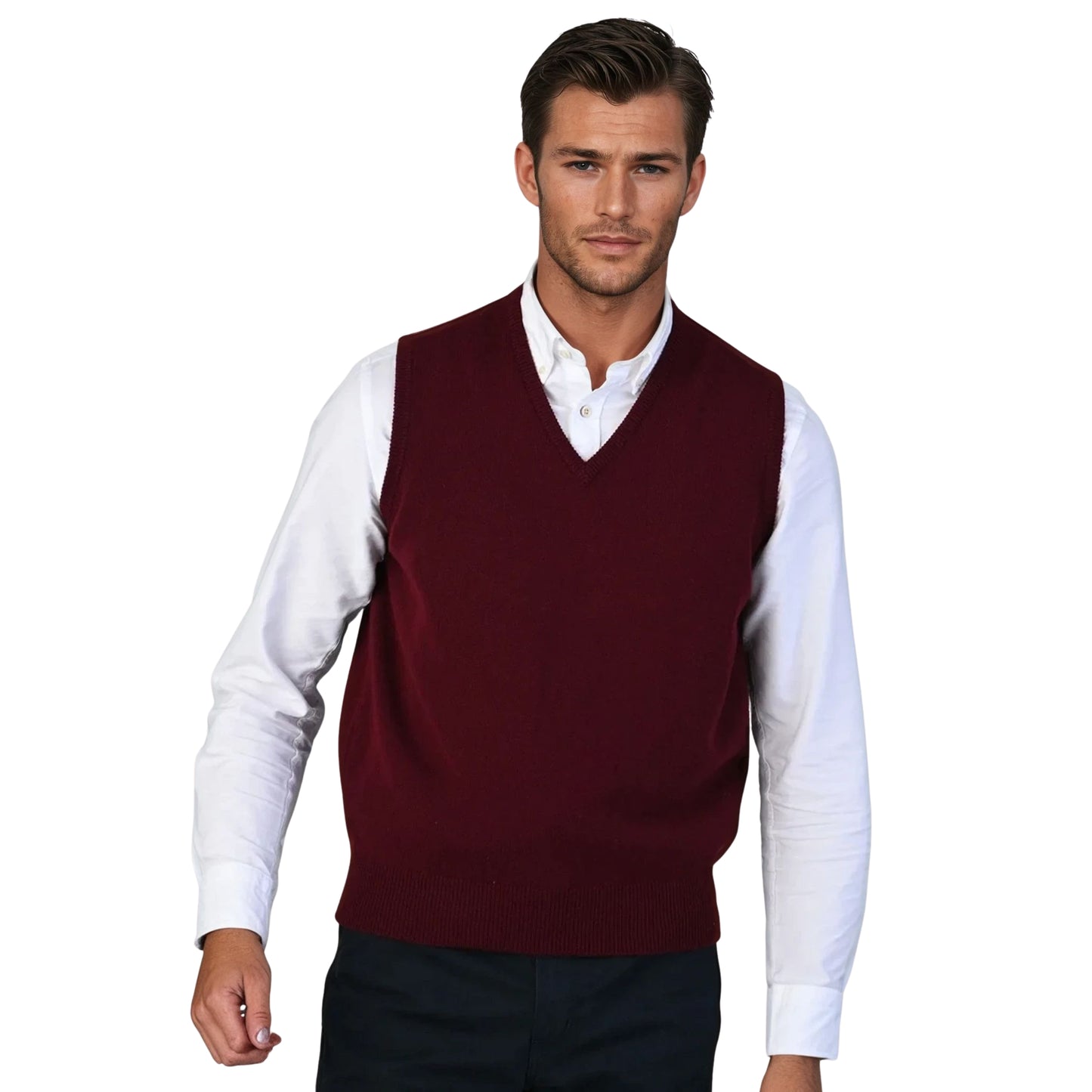 Men's Lambswool Slipover Vest | Bordeaux