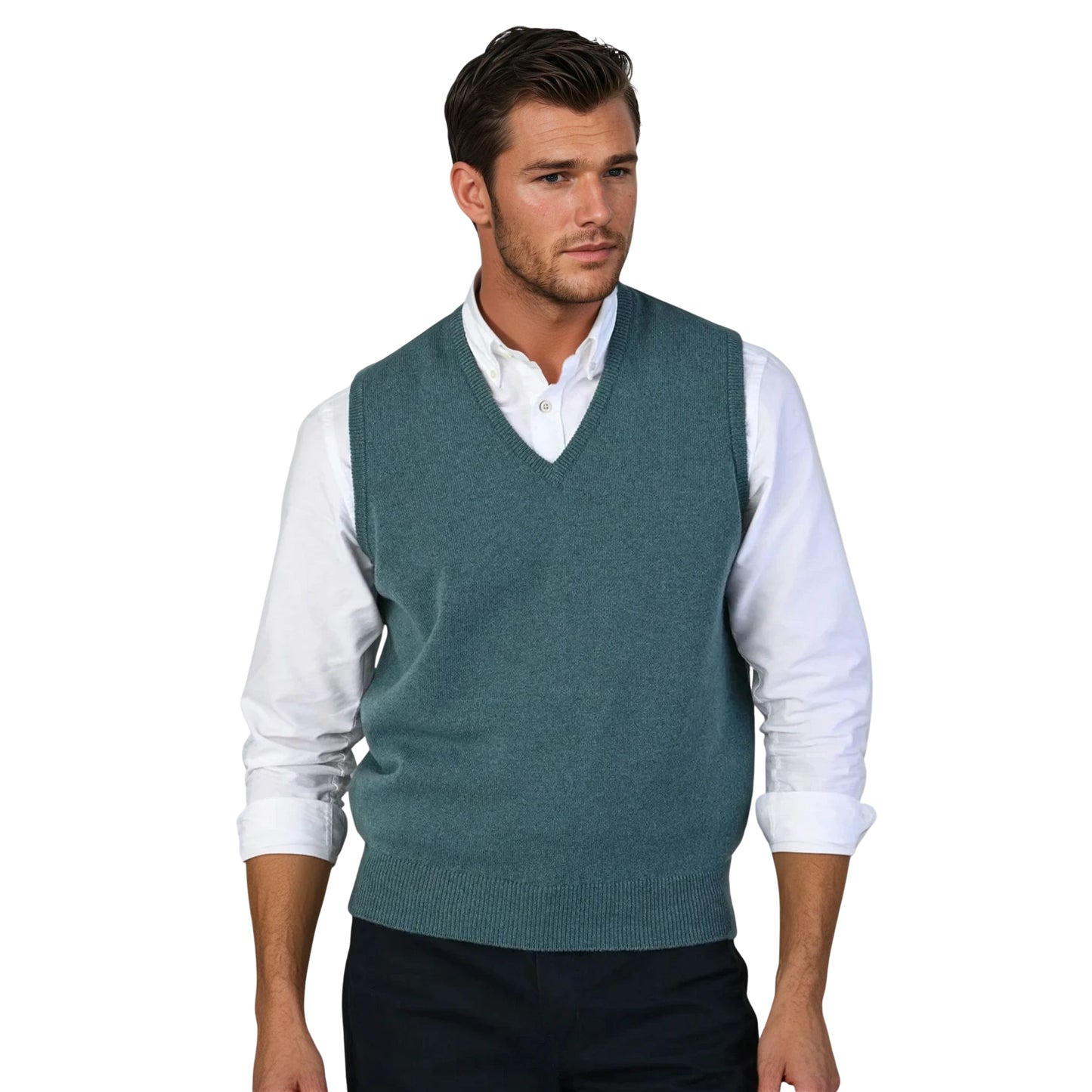 Men's Lambswool Slipover Vest | Caspian Blue