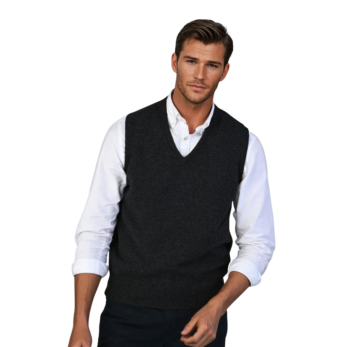 Men's Lambswool Slipover Vest | Charcoal Grey