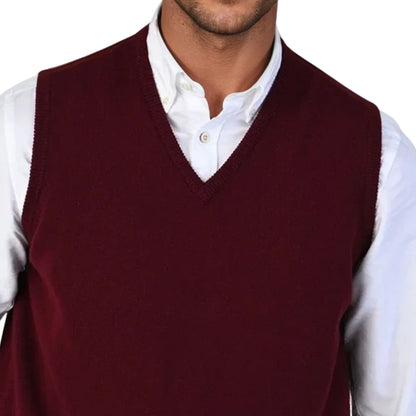Men's Lambswool Slipover Vest | Bordeaux