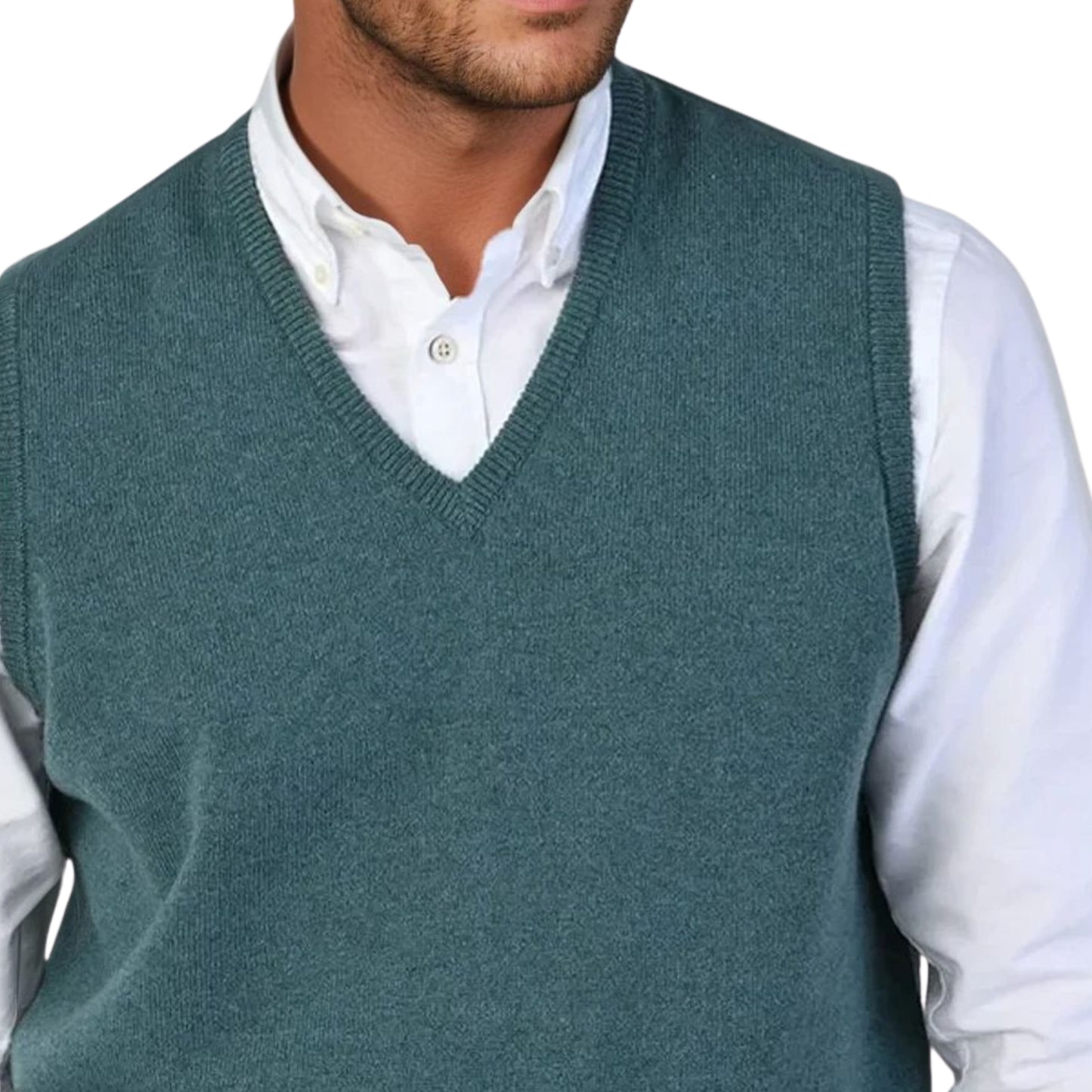 Men's Lambswool Slipover Vest | Caspian Blue