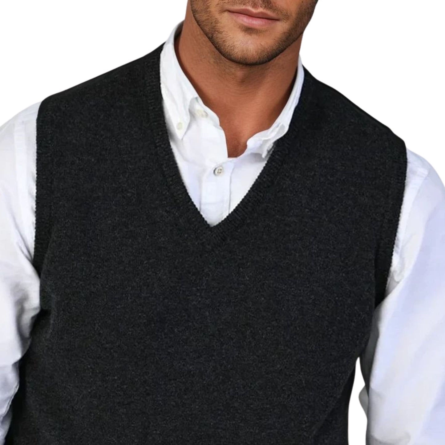 Men's Lambswool Slipover Vest | Charcoal Grey