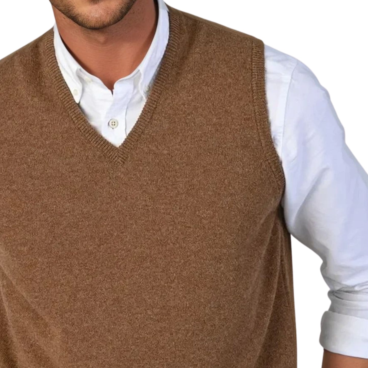 Men's Lambswool Slipover Vest | Driftwood Beige