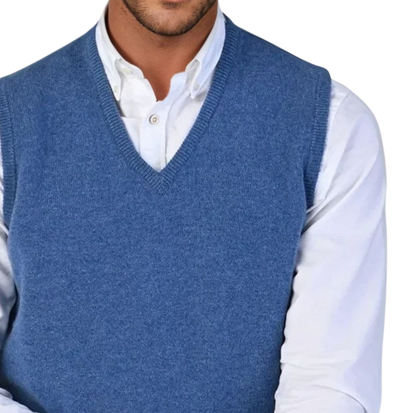 Men's Lambswool Slipover Vest | Jeans Blue