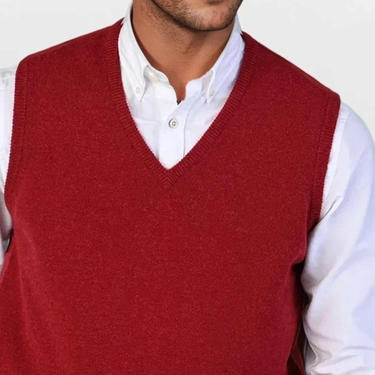 Men's Lambswool Slipover Vest | Poppy Red Melange