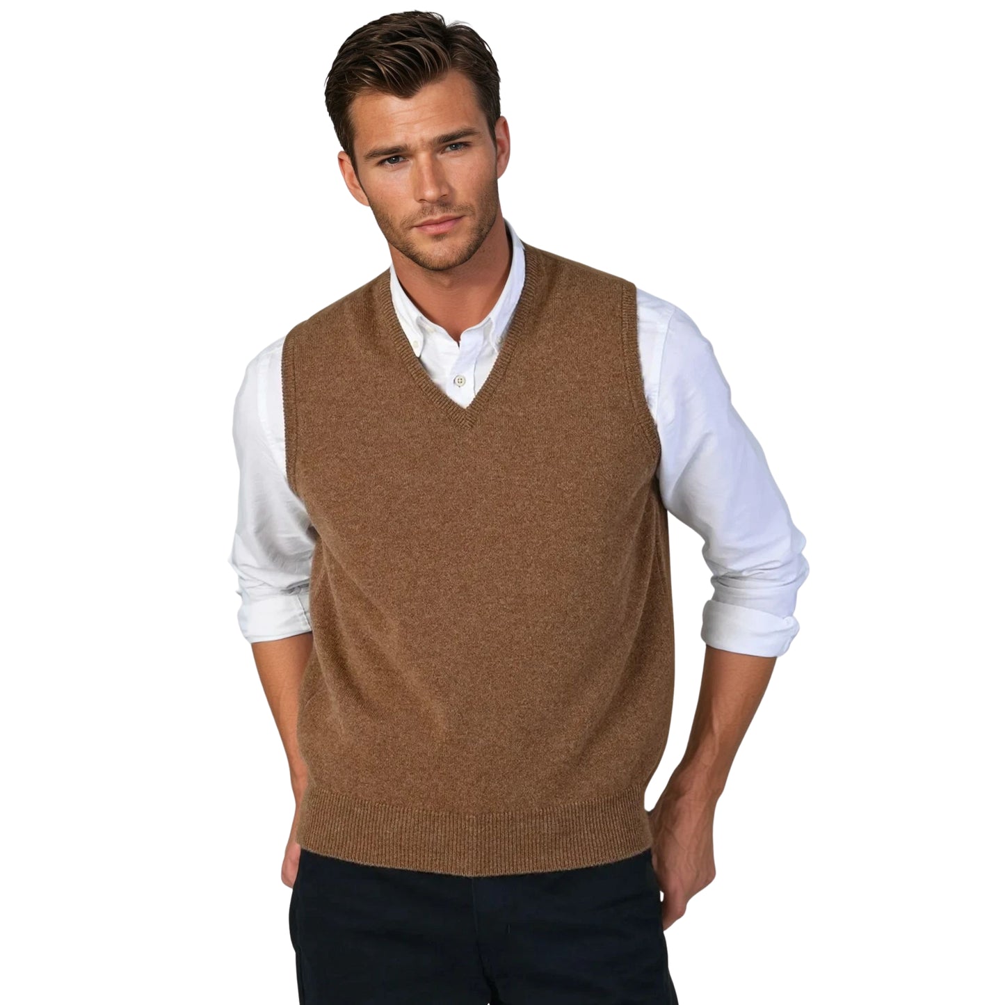 Men's Lambswool Slipover Vest | Driftwood Beige