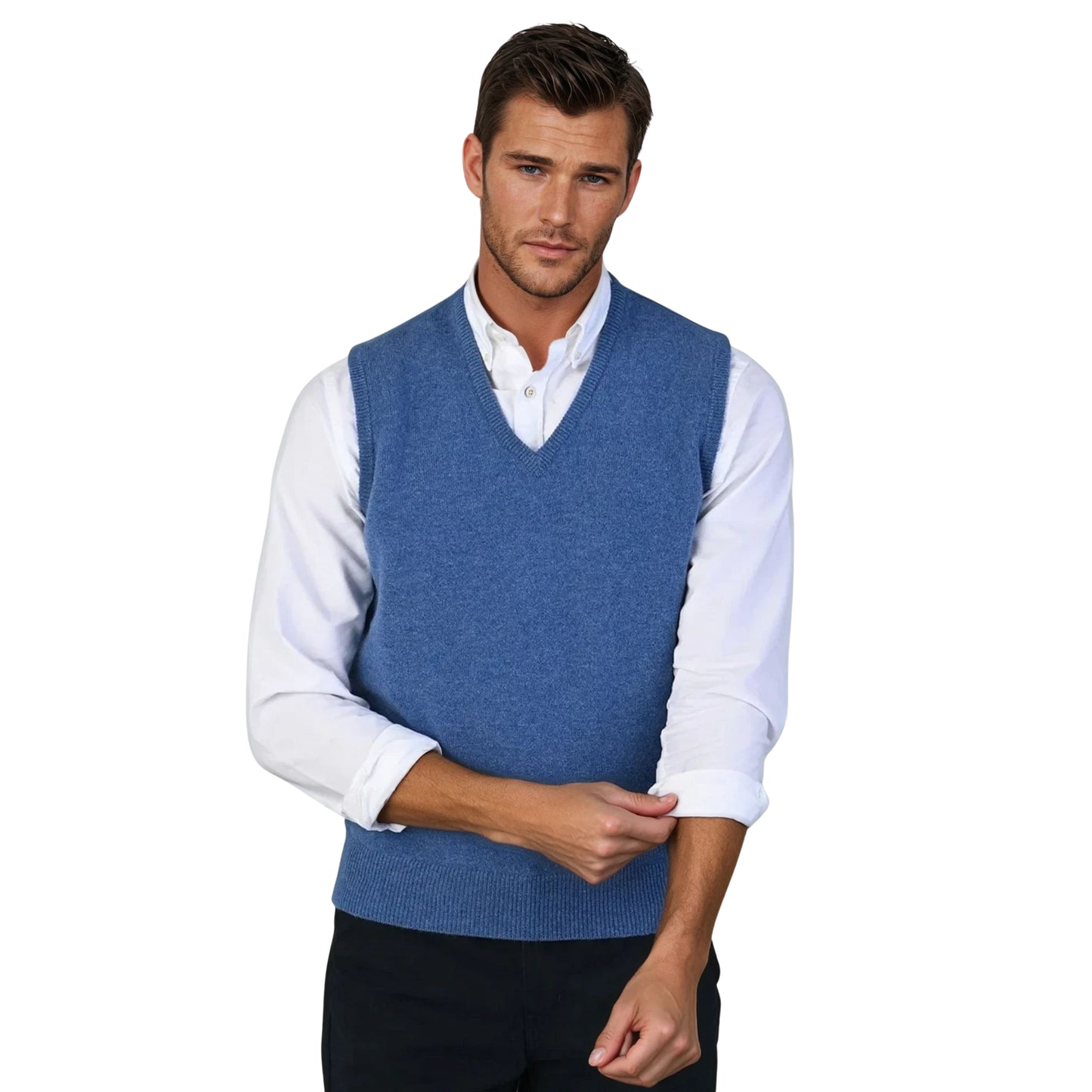 Men's Lambswool Slipover Vest | Jeans Blue