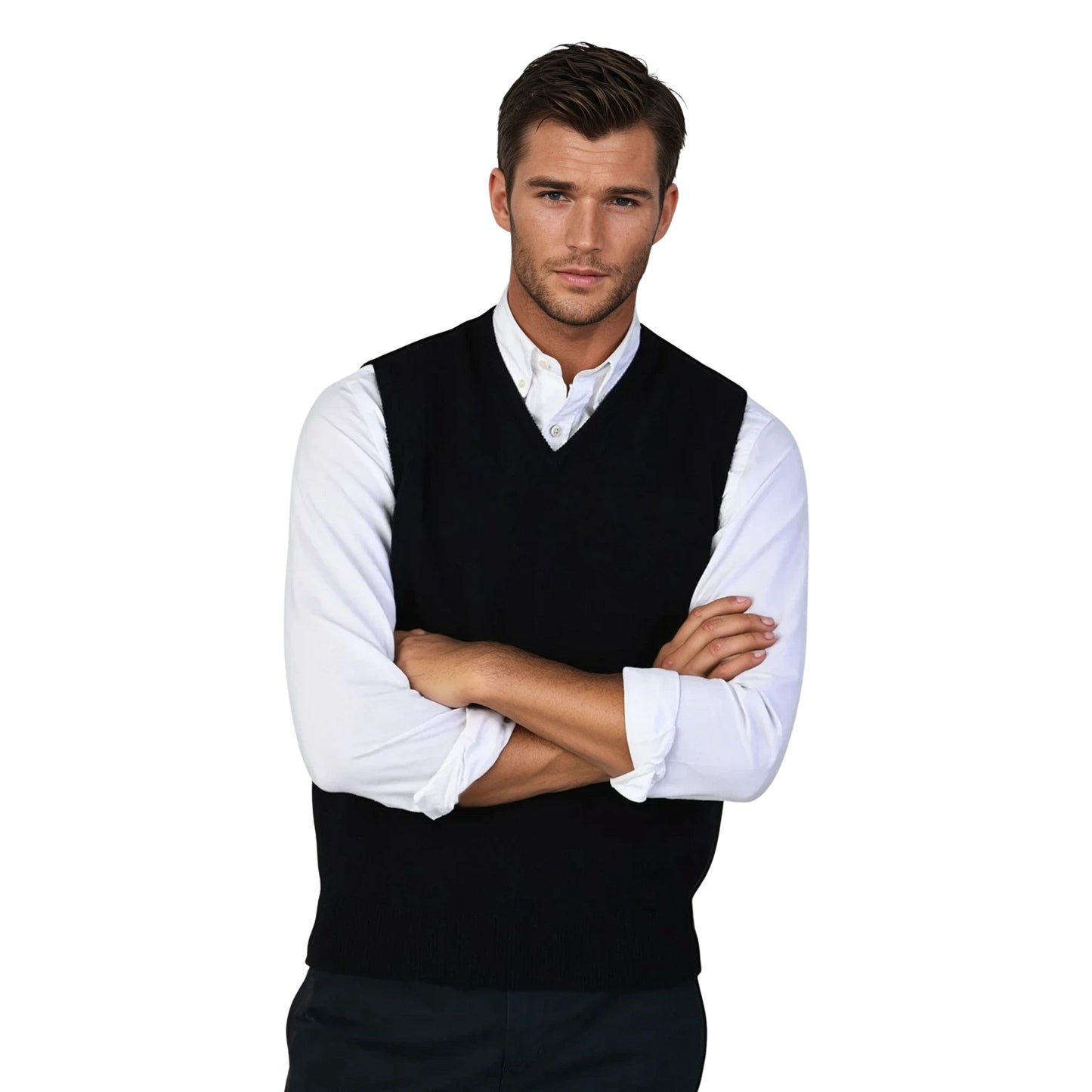 Men's Lambswool Slipover Vest | Navy Blue