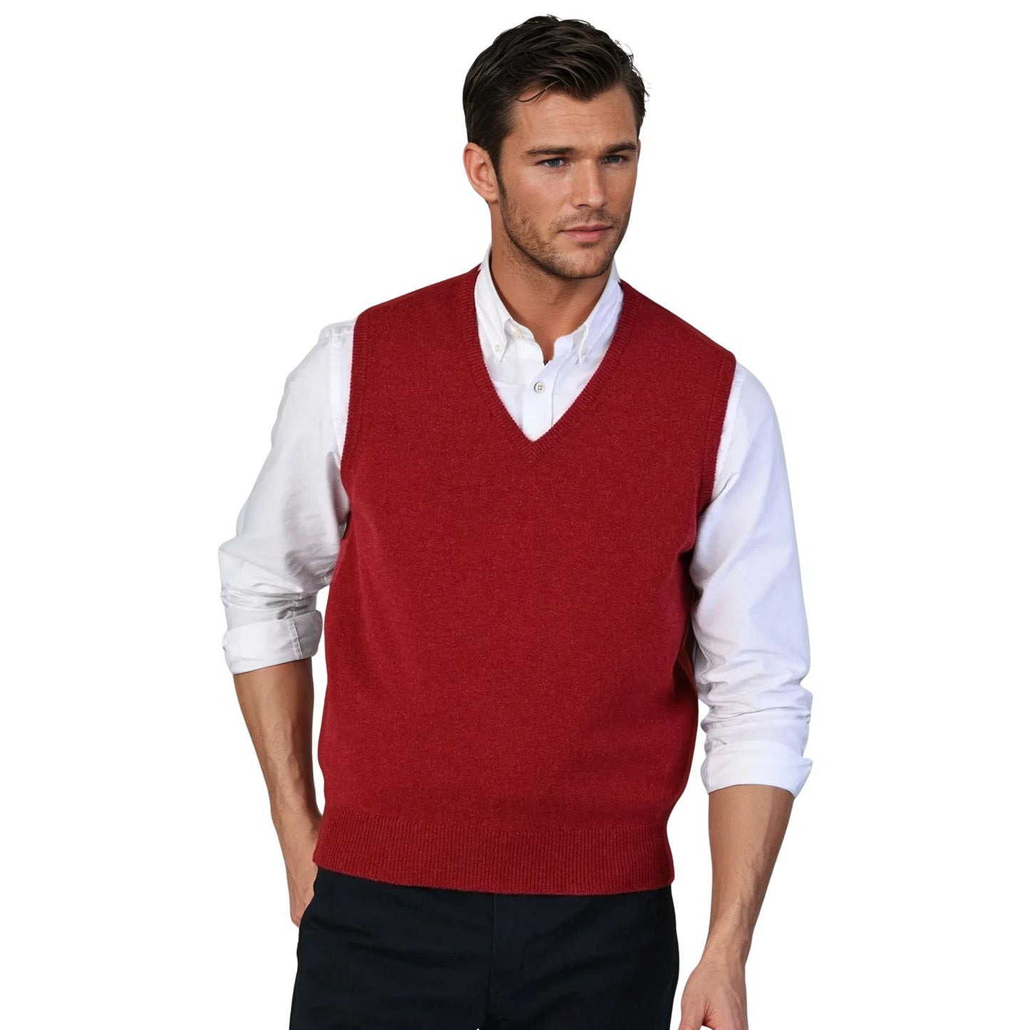 Men's Lambswool Slipover Vest | Poppy Red Melange
