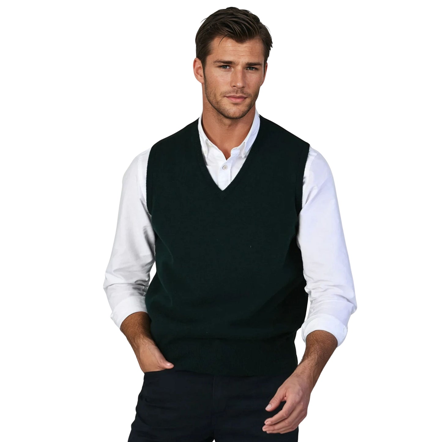 Men's Lambswool Slipover Vest | Tartan Green
