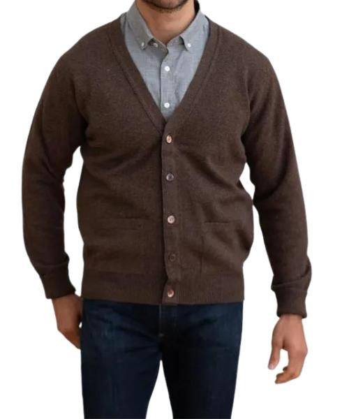 Men's Lambswool Cardigan with Set-In Shoulder and Two Pockets