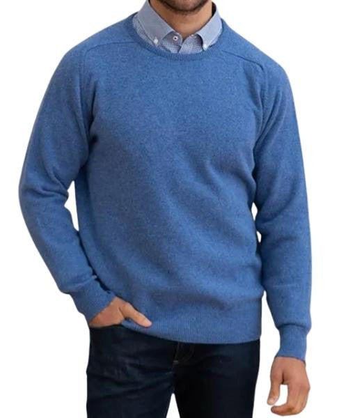 Men's Lambswool Crew Neck Sweater With Saddle Shoulder Made in Scotland