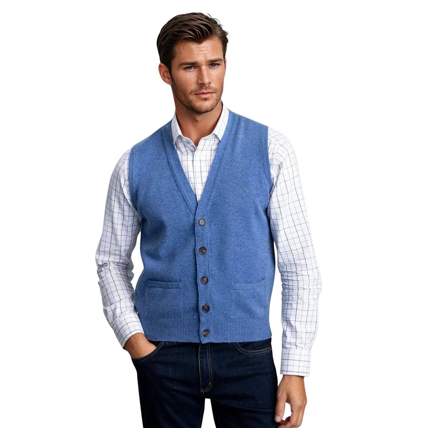 Men's Lambswool Waistcoat | Jeans Blue