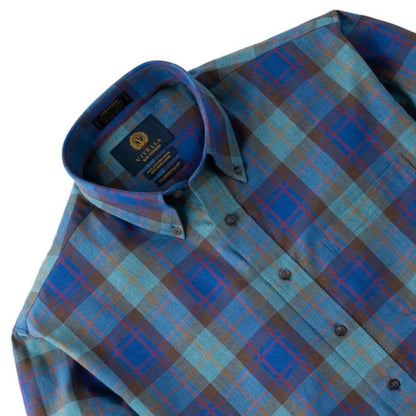 Men's Mallard Green and Denim Blue Plaid Viyella Shirt