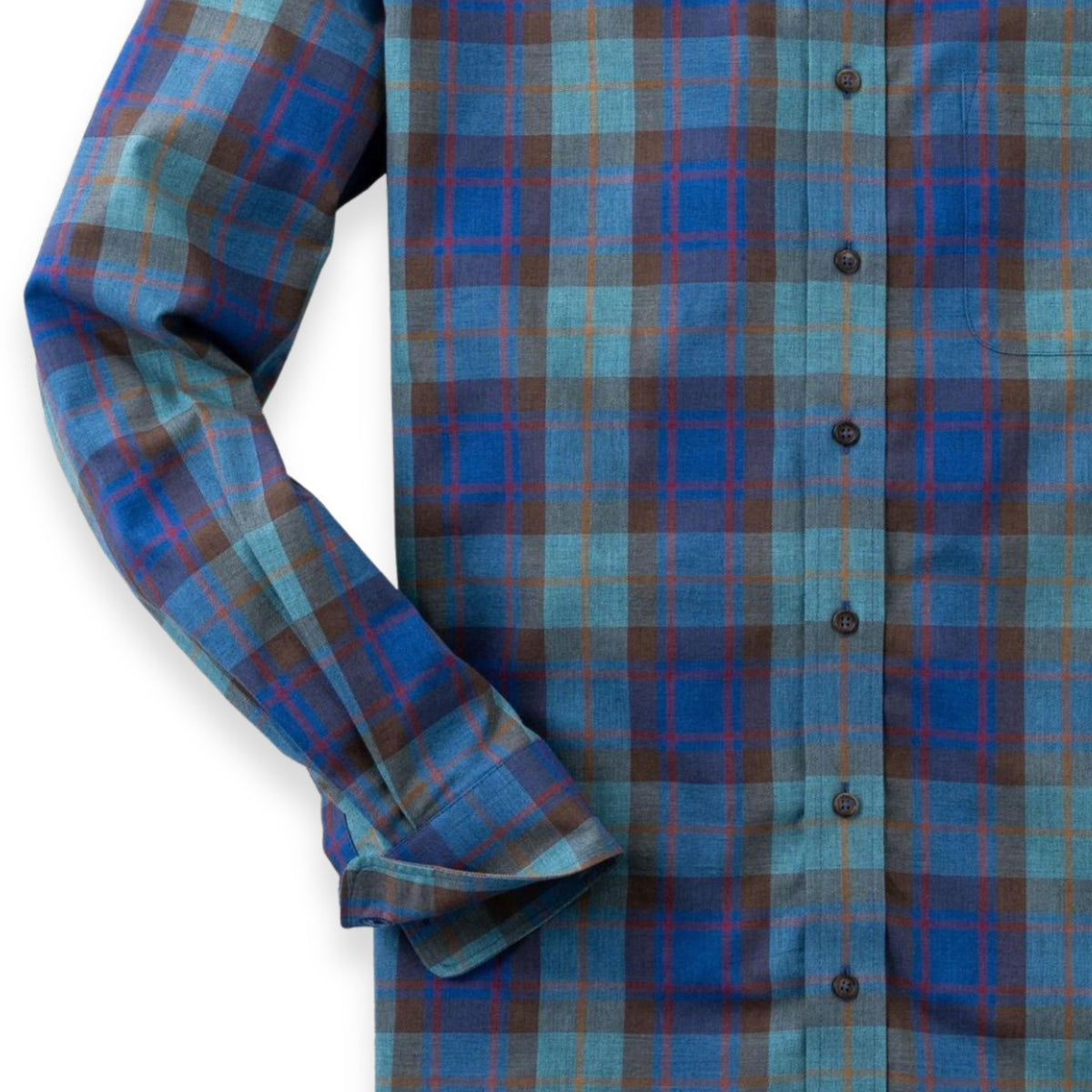 Men's Mallard Green and Denim Blue Plaid Viyella Shirt