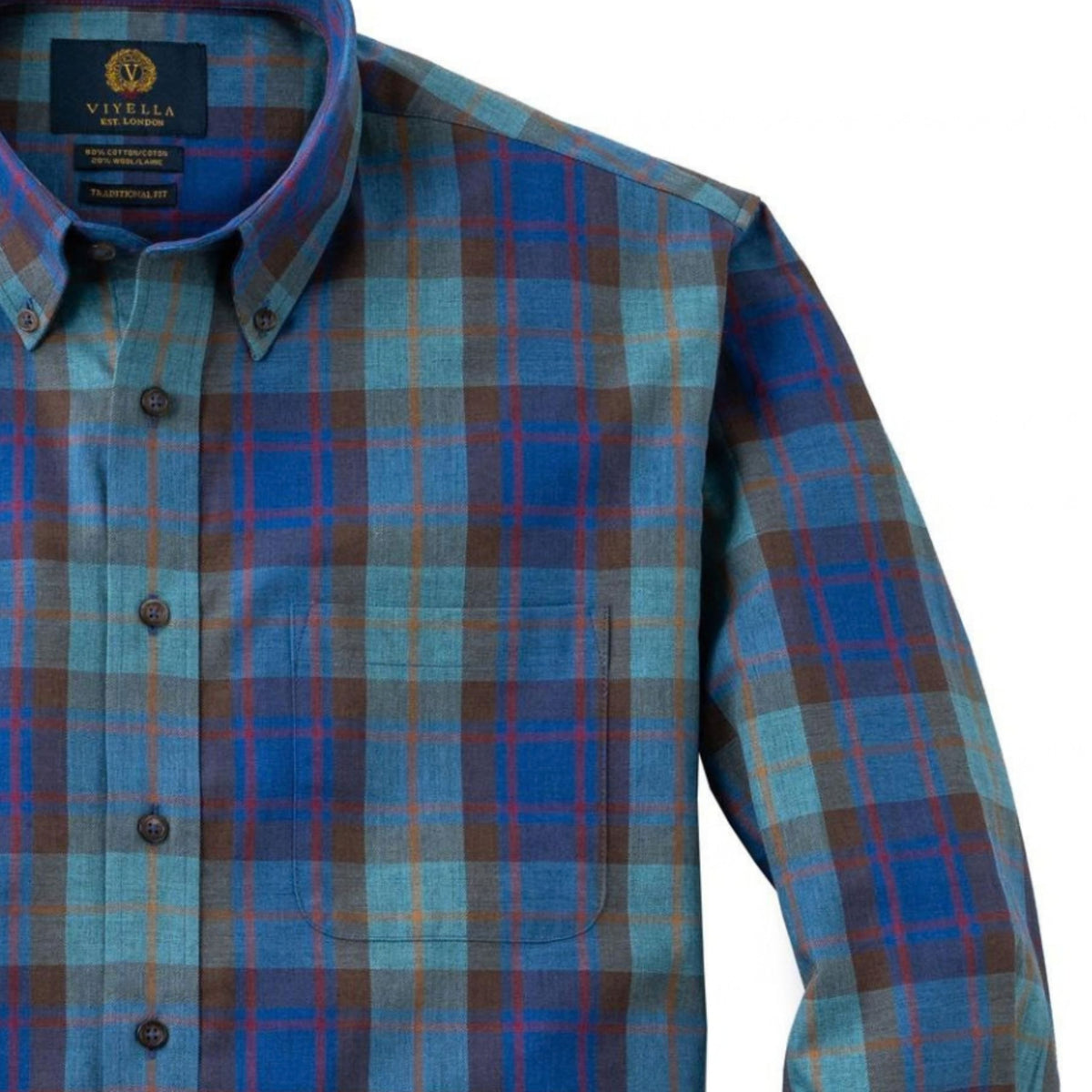 Men's Mallard Green and Denim Blue Plaid Viyella Shirt