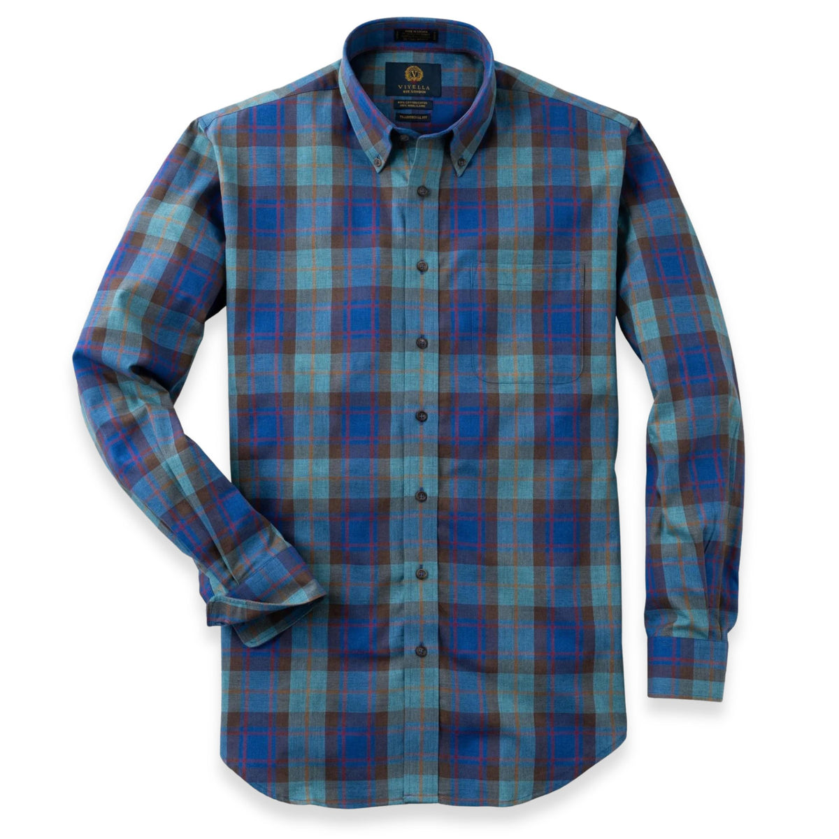 Men's Mallard Green and Denim Blue Plaid Viyella Shirt
