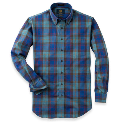 Men's Mallard Green and Denim Blue Plaid Viyella Shirt