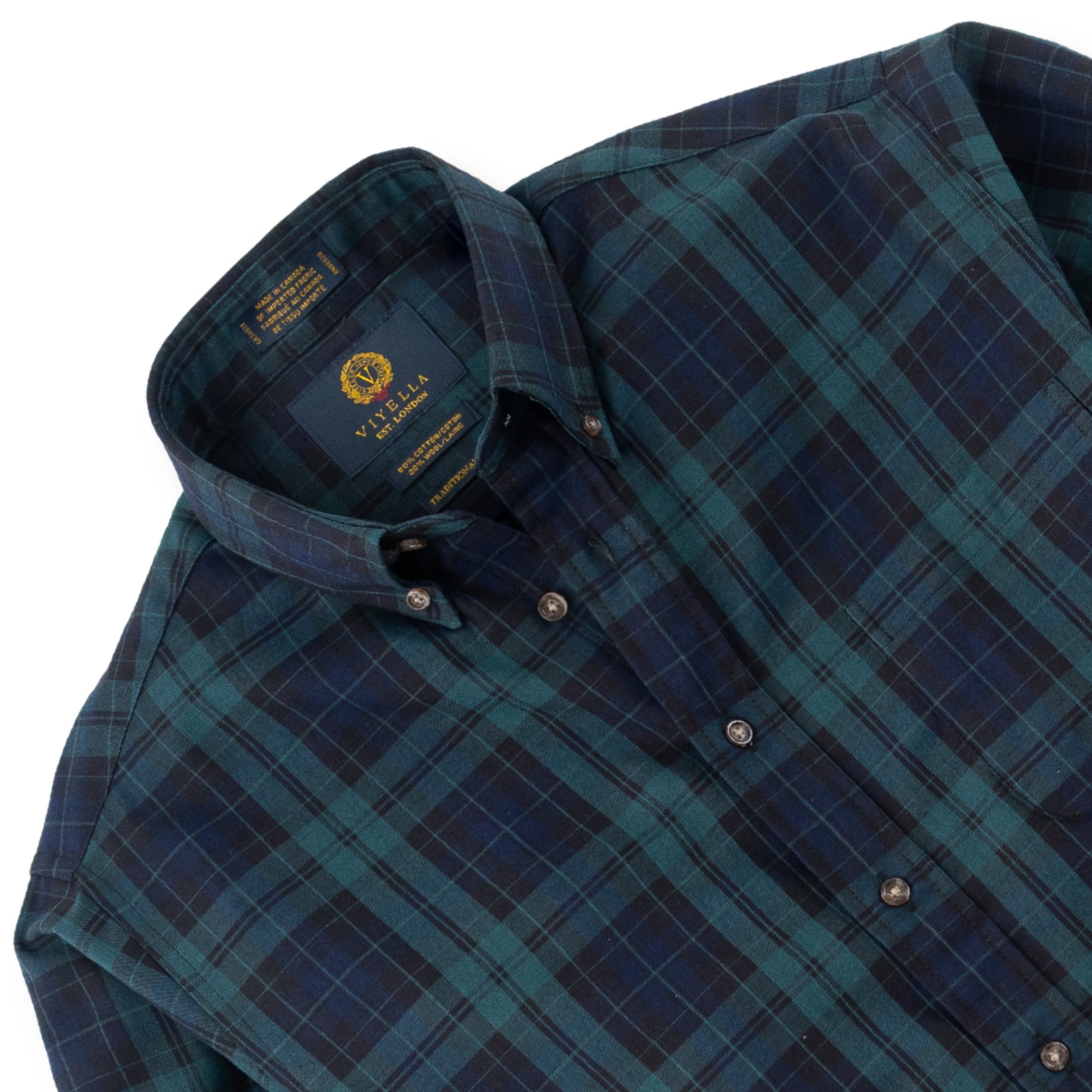 Men's Midnight Blue and Bottle Green Plaid Viyella Shirt